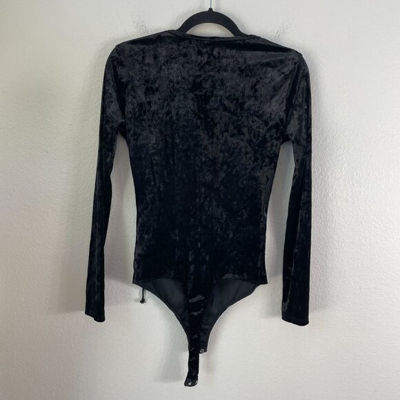Vintage Y2K Windsor Womens Medium Black Velvet Lace Up Bodysuit Goth Vamp - Picture 11 of 12